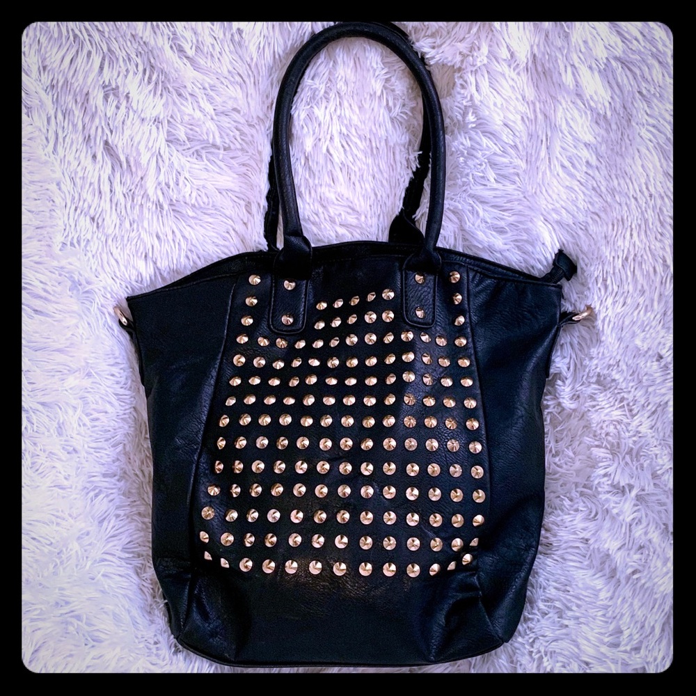 Black Handbag with Gold Studs